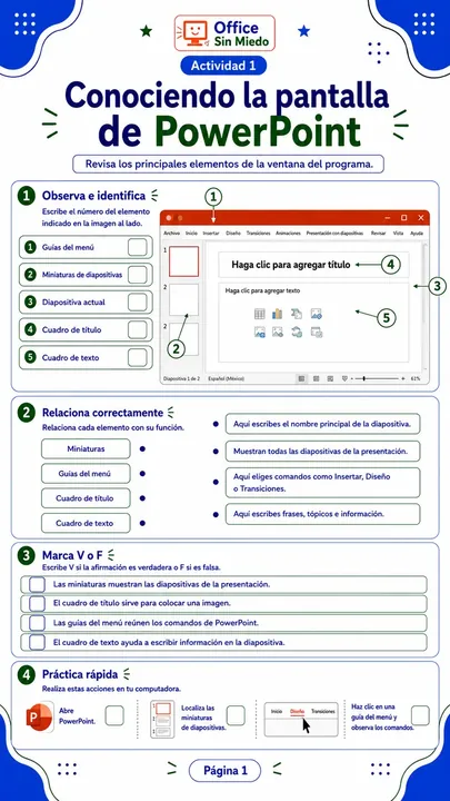Página del curso Office Sin Miedo: PowerPoint: conociendo la pantalla