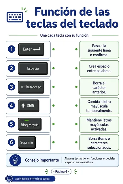 Página del material: Actividad: función de las teclas